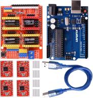 🔴 kuman cnc shield expansion board v3.0 + uno r3 board + a4988 stepper motor driver with heatsink for arduino kits k75 (cnc shield + uno r3 + stepper motor) (k75-cnc-uk), red blue logo