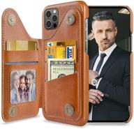 📱 lohasic iphone 12 pro max wallet case for men/women - 5 card holder credit slot pu leather kickstand magnetic folio portfolio - classic fancy travel photo pocket - brown (6.7 inch) logo