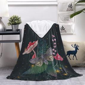 img 3 attached to Mushroom Night Moth Flannel Blanket - Microfiber Lightweight Decor Soft Cozy Warm Fluffy Blanket for All Seasons - Bed Couch Travel Beach - 40x30 Inches - Ideal for Pets