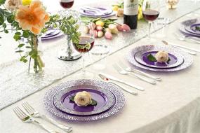 img 1 attached to 🍽️ FOMOICA Purple Silver Plastic Plates and Silverware: 125-Piece Set for Elegant and Hassle-Free Parties, Weddings, Christmas, and Birthdays!