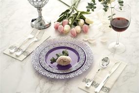 img 2 attached to 🍽️ FOMOICA Purple Silver Plastic Plates and Silverware: 125-Piece Set for Elegant and Hassle-Free Parties, Weddings, Christmas, and Birthdays!