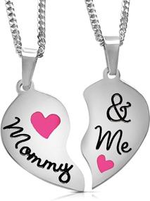 img 4 attached to 👩 Mommy and Me Split Pink Heart Necklaces - Mother Daughter Necklace Set for 2 - Mother's Day Jewelry Gifts for Mom from Little Girl