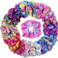 🌈 ivaryss 14pcs shiny metallic hair scrunchies for girls & women - dazzling rainbow colors elastic ponytail holders - hair accessories gift logo