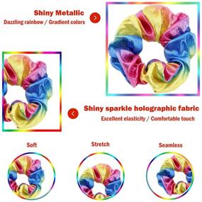 img 3 attached to 🌈 IVARYSS 14PCS Shiny Metallic Hair Scrunchies for Girls & Women - Dazzling Rainbow Colors Elastic Ponytail Holders - Hair Accessories Gift