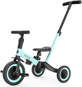 img 4 attached to 🚲 Newyoo 5-in-1 Toddler Tricycle with Parent Steering Push Handle for 1, 2, 3 Years Old Boys and Girls, Kids Push Trike with Removable Pedals, Adjustable Seat and Handle - Blue