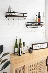 img 3 attached to 🍾 Mkono Wall Mounted Wine Shelves: Stylish Rustic Wooden Racks for Wine Bottles, Glasses, and Plants - Perfect Kitchen, Dining Room, or Bar Storage Solution (Set of 2, 17 Inch)