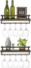 img 4 attached to 🍾 Mkono Wall Mounted Wine Shelves: Stylish Rustic Wooden Racks for Wine Bottles, Glasses, and Plants - Perfect Kitchen, Dining Room, or Bar Storage Solution (Set of 2, 17 Inch)