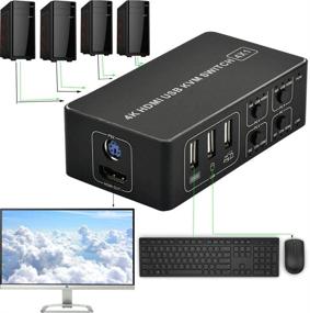 img 1 attached to Wavel 4K Ultra HD KVM Switcher - HDMI KVM Switch USB 4 Port 4K, Sharing Stable USB HDMI for Mouse Keyboard Hub 4 Port