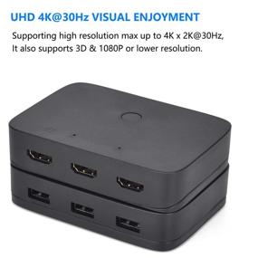 img 2 attached to 🖥️ Vansungs KVM-переключатель с HDMI - 2 порта: Распределение клавиатуры, мыши, принтера и HD монитора между 2 компьютерами с использованием 2 HDMI-кабелей, USB-хаб, поддержка 4K@30Hz.