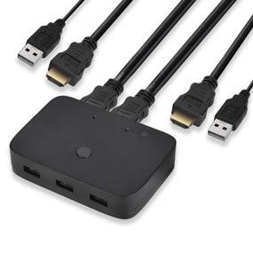 img 4 attached to 🖥️ Vansungs KVM-переключатель с HDMI - 2 порта: Распределение клавиатуры, мыши, принтера и HD монитора между 2 компьютерами с использованием 2 HDMI-кабелей, USB-хаб, поддержка 4K@30Hz.