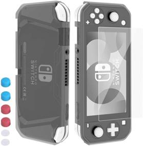 img 4 attached to HEYSTOP Nintendo Switch Lite Case - Soft TPU Protective Cover with Tempered Glass Screen Protector and Thumb Stick Caps (Gray)