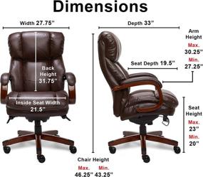 img 2 attached to 🪑 La-Z-Boy Fairmont Big and Tall Executive Office Chair - Memory Foam Cushions, High-Back, Solid Wood Arms and Base - Bonded Leather, Biscuit Brown (Big & Tall)