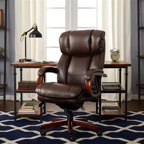 img 3 attached to 🪑 La-Z-Boy Fairmont Big and Tall Executive Office Chair - Memory Foam Cushions, High-Back, Solid Wood Arms and Base - Bonded Leather, Biscuit Brown (Big & Tall)