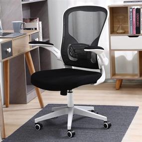 img 4 attached to 💺 Premium White Ergonomic Office Chair with Lumbar Support, Flip-up Arms, and Adjustable Height - Enhance Your Productivity in Style!