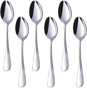 img 4 attached to HANSGO Dinner Spoon Set of 6 - Large Teaspoons for Home, Kitchen or Restaurant Use - Stainless Steel Metal Spoons for Desserts