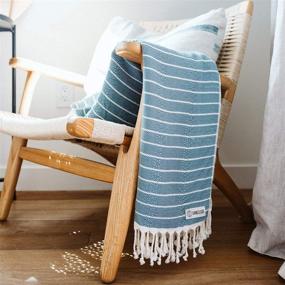 img 2 attached to 🏖️ Sand Cloud Turkish Towel - Peshtemal Cotton - The Gocek (Denim) - Ideal for Beach or Cozy Blanket Use