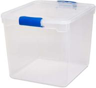 📦 homz 3430clrdc.04 plastic storage bins: stackable, modular, 31 quart, clear (4-pack) with blue latching handles logo