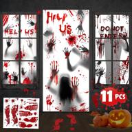 halloween giant bloody handprint decorations with window clings - scary zombie creepy props for haunted house decor and party favor - 8pcs halloween door cover window poster логотип