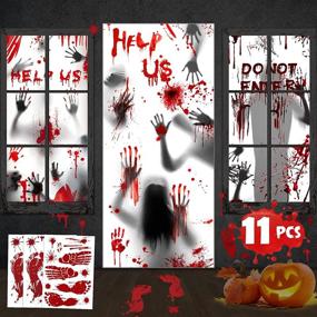 img 4 attached to Halloween Giant Bloody Handprint Decorations with Window Clings - Scary Zombie Creepy Props for Haunted House Decor and Party Favor - 8PCS Halloween Door Cover Window Poster