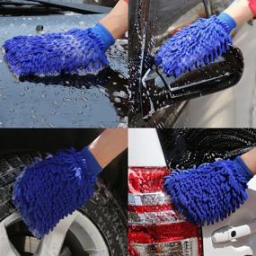 img 3 attached to 🧤 YuCool 4 Pack Car Wash Mitts: Waterproof Microfiber Gloves for Scratch-Free, High Density, Ultra-Soft Washing - Use Wet or Dry with 2 Cleaning Clothes in Green and Blue