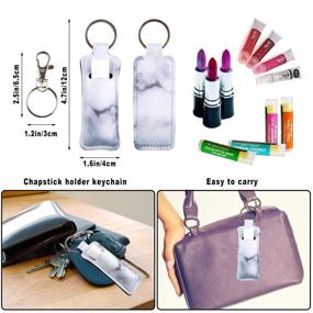 img 3 attached to 👄 Chapstick Holder Keychain Lipstick Sleeve Pouch Lip Balm Portable Pocket Lip Gloss Tube Holder Clip-on Chapsticks Travel Accessories Marble (5pcs-marble): Convenient and Stylish Lip Care Solution