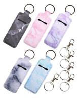 👄 chapstick holder keychain lipstick sleeve pouch lip balm portable pocket lip gloss tube holder clip-on chapsticks travel accessories marble (5pcs-marble): convenient and stylish lip care solution logo