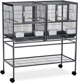 img 4 attached to 🐦 Prevue Pet Products F070 Hampton Deluxe Divided Breeder Cage with Stand - Black Hammertone, 1/2-Inch