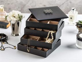 img 3 attached to 📿 Glenor Co Earring Organizer Tray - Stylish 4 Stackable Trays with Lid for Effortless Jewelry Storage - Discover 45 Slot Classic Display Case for Drawer or Dresser - Organize Earrings, Rings, Necklaces & Cufflinks - Enjoy Large Mirror - Elegant Black Design