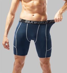 img 2 attached to SILKWORLD Men's Compression Shorts with Convenient Pockets: Ideal for Sports and Running