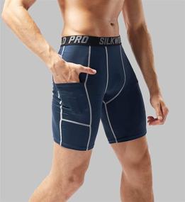 img 1 attached to SILKWORLD Men's Compression Shorts with Convenient Pockets: Ideal for Sports and Running