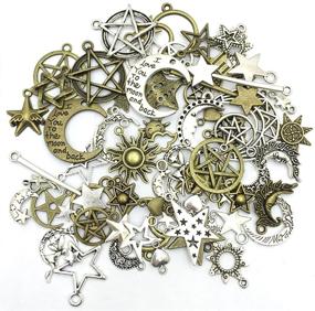 img 2 attached to 🌙 Celestial Mixed Sun Moon Star Charms - JIALEEY Wholesale Bulk Lots Antique Alloy Charms Pendants for Necklace Bracelet Jewelry Making and Crafting, 100g (74PCS)