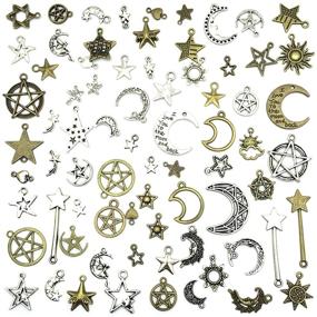 img 4 attached to 🌙 Celestial Mixed Sun Moon Star Charms - JIALEEY Wholesale Bulk Lots Antique Alloy Charms Pendants for Necklace Bracelet Jewelry Making and Crafting, 100g (74PCS)