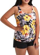 👙 women's plus size tankini swimsuits set with printed tummy control - two piece bathing suits with boyshorts logo