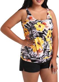 img 4 attached to 👙 Women's Plus Size Tankini Swimsuits Set with Printed Tummy Control - Two Piece Bathing Suits with Boyshorts