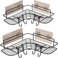 2-pack corner shower caddy: wall-mounted stainless steel 🛁 organizer for bathroom and kitchen with adhesive and hooks- black logo