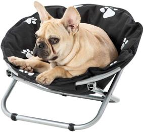 img 2 attached to 🐾 Etna Portable Folding Pet Cot Chair - Black & White Water-Resistant Paw Print Cushion - Round Elevated Cat Bed - Papasan Chair for Small Dogs