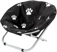 🐾 etna portable folding pet cot chair - black & white water-resistant paw print cushion - round elevated cat bed - papasan chair for small dogs logo