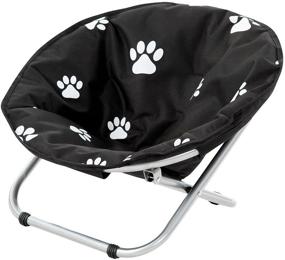 img 4 attached to 🐾 Etna Portable Folding Pet Cot Chair - Black & White Water-Resistant Paw Print Cushion - Round Elevated Cat Bed - Papasan Chair for Small Dogs