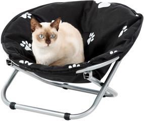 img 1 attached to 🐾 Etna Portable Folding Pet Cot Chair - Black & White Water-Resistant Paw Print Cushion - Round Elevated Cat Bed - Papasan Chair for Small Dogs