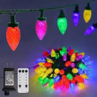 🍓 commercial led strawberry string lights - 100 led c9 christmas lights 66ft green wire for outdoor indoor xmas decor - decorative light strand for garden yard party home wreath garland christmas tree (rgb) логотип