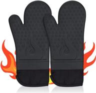 🔥 geekhom extra long silicone oven mitts: heat resistant kitchen mittens with quilted liner & non-slip grip - 15 inches, 500°f hot mitt gloves for cooking & baking - machine washable (black) logo