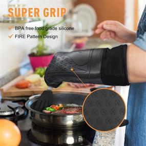 img 1 attached to 🔥 GEEKHOM Extra Long Silicone Oven Mitts: Heat Resistant Kitchen Mittens with Quilted Liner & Non-Slip Grip - 15 Inches, 500°F Hot Mitt Gloves for Cooking & Baking - Machine Washable (Black)