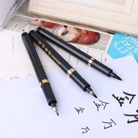 img 1 attached to 🖌️ 3 Pieces Portable Pocket Chinese Japanese Calligraphy Shodo Brush Ink Pen for Writing, Drawing & Crafts