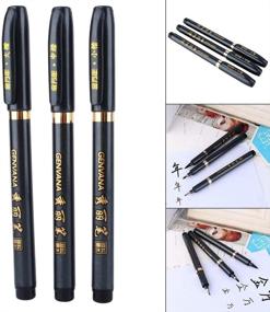 img 2 attached to 🖌️ 3 Pieces Portable Pocket Chinese Japanese Calligraphy Shodo Brush Ink Pen for Writing, Drawing & Crafts