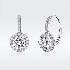 img 1 attached to 💎 Exquisite Cubic Zirconia Leverback Dangle Hoop Earrings: Beautiful Sterling Silver Huggie Charms with Round Halo CZ Drop - Dainty Wedding Jewelry & Bridal Gift for Women and Girls