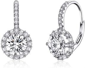 img 4 attached to 💎 Exquisite Cubic Zirconia Leverback Dangle Hoop Earrings: Beautiful Sterling Silver Huggie Charms with Round Halo CZ Drop - Dainty Wedding Jewelry & Bridal Gift for Women and Girls