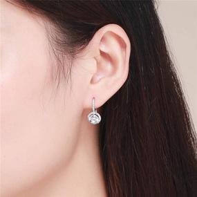 img 3 attached to 💎 Exquisite Cubic Zirconia Leverback Dangle Hoop Earrings: Beautiful Sterling Silver Huggie Charms with Round Halo CZ Drop - Dainty Wedding Jewelry & Bridal Gift for Women and Girls