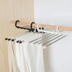 img 4 attached to 👖 5 Layered Adjustable Multi Functional Pant Hangers - Space Saving 2 Pack for Skirts, Scarves, and Trousers - Non-Slip Closet Organizer Rack for Slack/Trousers