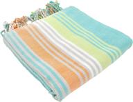 🏖️ infusezen striped colorful turkish towels - versatile 100% cotton thin and absorbent hammam towels for bath, beach, pool spa, yoga, and gym (mint) logo