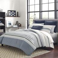 🛏️ nautica lansier collection twin/twin xl grey comforter set: 100% cotton, cozy & soft, durable & breathable striped bedding with matching sham(s) logo